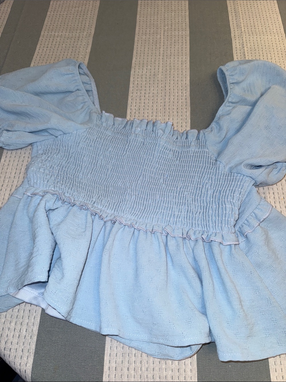 Altar'd State Light Blue Smocked Ruffle Top - Picture 3 of 3